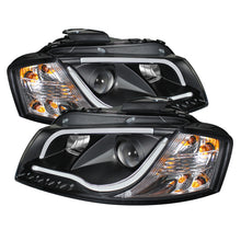 Load image into Gallery viewer, Spyder Audi A3 06-08 Projector Headlights Halogen Model- Light Tube DRL Blk PRO-YD-AA306-LTDRL-BK